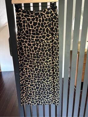 White House Black Market Black and Tan Giraffe-Print Midi Skirt